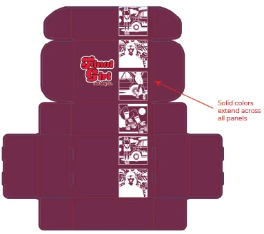 Box dieline showing bleed area and solid color extension